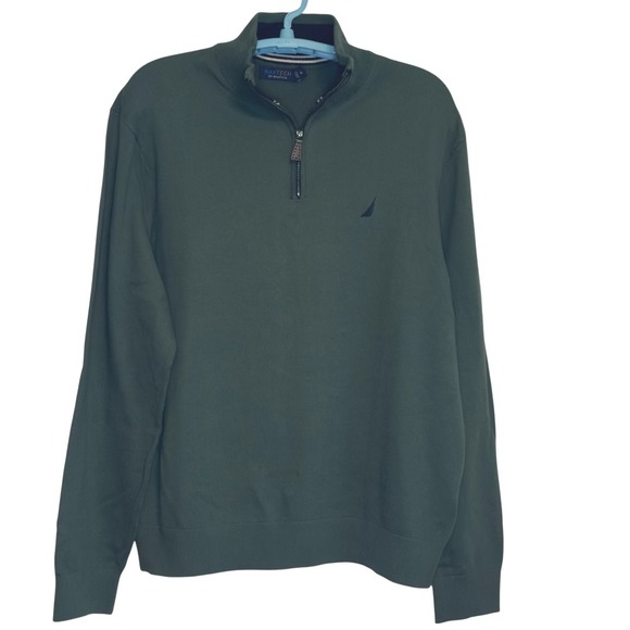 Nautica Navtech Pullover Sweater 1/4 Zip Casual Ribbed Hem‎ Long Sleeve Green XL - Picture 1 of 4